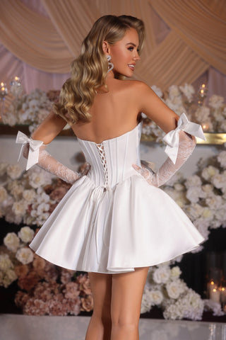 PS25568 White Mini Dress with Corset Back