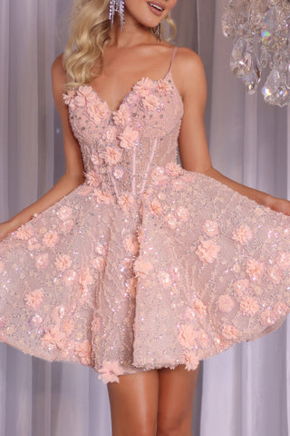 Blush floral embellished cocktail dress