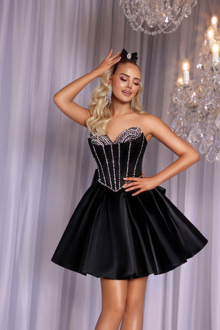PS25706 Black Mini Dress with Embellished Bodice