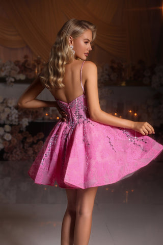 PS25784 Pink Dress - Woman in short pink party dress