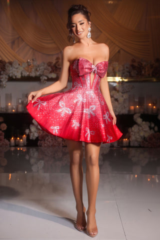 Red and silver bow mini dress (PS25785)