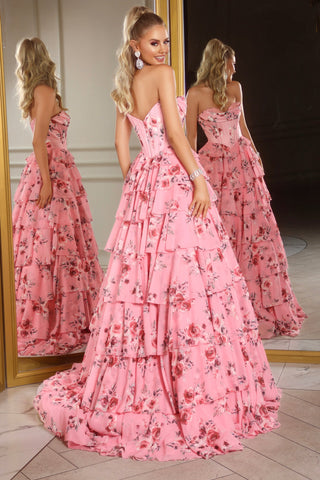 Pink floral layered gown, PS25960
