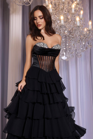 Black Ruffled Gown - PS25961-Black-02