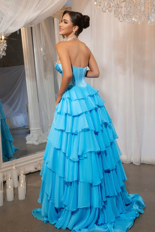 Blue tiered formal gown, PS25961-03