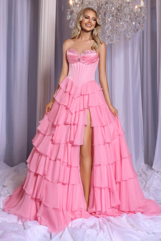 PS25963 Pink Ruffled Formal Gown