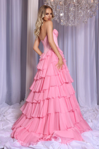 Pink ruffled gown PS25963-03
