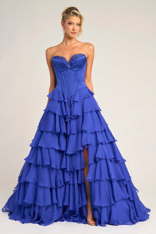 Royal blue tiered gown
