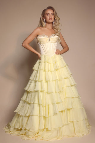 Yellow tiered formal gown - PS25963