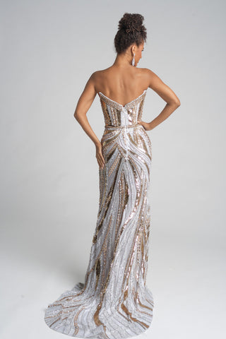 Ivory & Gold Sequin Gown - PS25984C