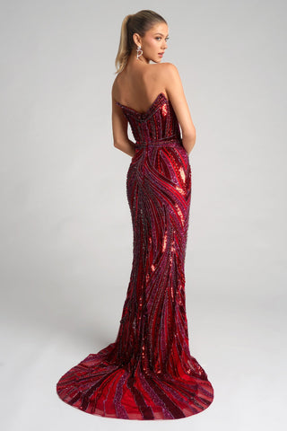 Red Sequin Evening Gown PS25984C