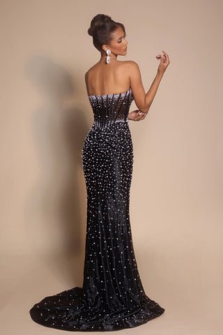 Black beaded formal gown