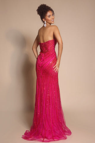 Woman in fuchsia beaded gown, PS26004