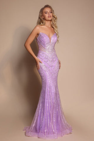Lilac beaded mermaid gown, PS26004