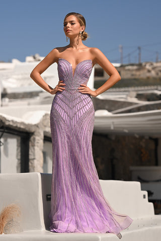 Lilac beaded formal gown, PS26004