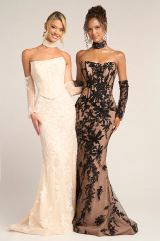 Cream and Black Lace Gowns