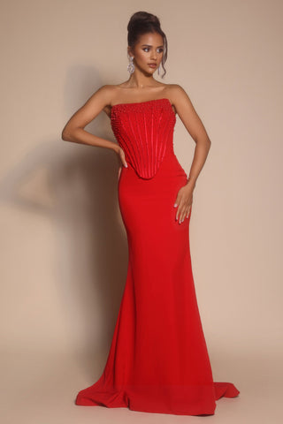 Red strapless gown, PS26008, elegant formal wear