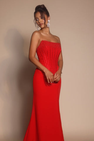Red strapless gown, PS26008-Red-02