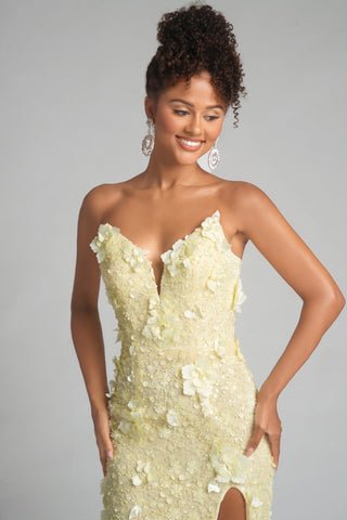 Yellow floral strapless gown PS26019