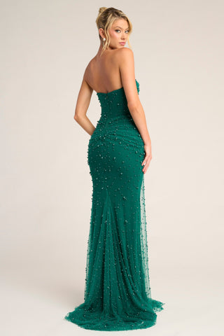 Green beaded strapless gown PS26022