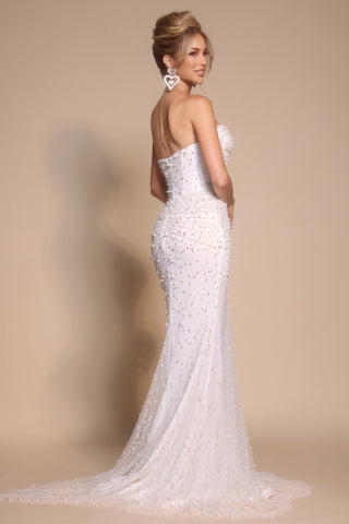 Ivory embellished strapless gown, PS26022