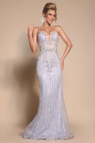 Silver embellished evening gown