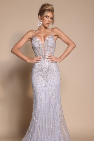 Silver beaded formal gown PS26033