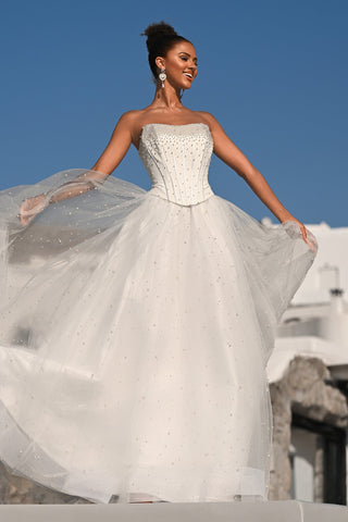 White strapless bridal gown PS26034 on model