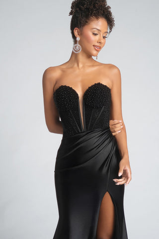 PS26039 Black beaded gown with slit