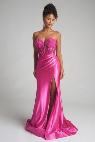 Fuschia prom dress with high slit