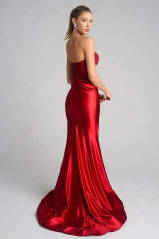 Red strapless gown PS26039