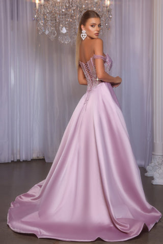Mauve formal gown PS26040, off-the-shoulder, 03