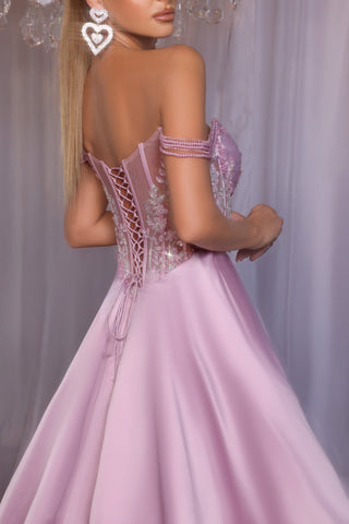 Mauve Off-Shoulder Gown PS26040-04
