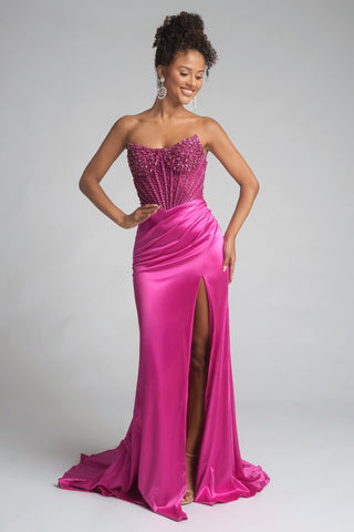Fuschia formal gown PS26041 with slit