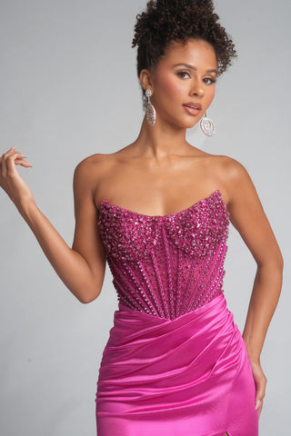 Fuschia PS26041 beaded bodice gown