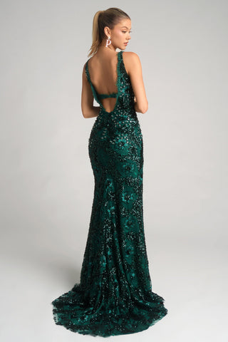 Green sequin gown PS26043