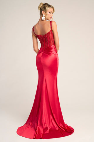 Red formal gown, PS26046, back view