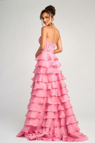 Pink strapless ruffle gown PS26048