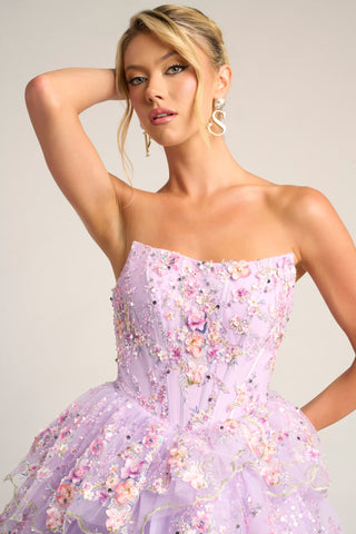 Lilac strapless embellished gown, PS26051.