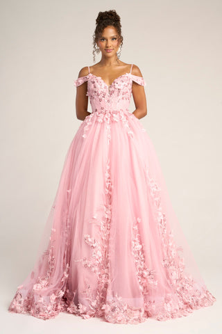 Pink floral off-shoulder formal dress