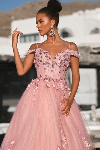 PS26055 Pink Off-Shoulder Gown