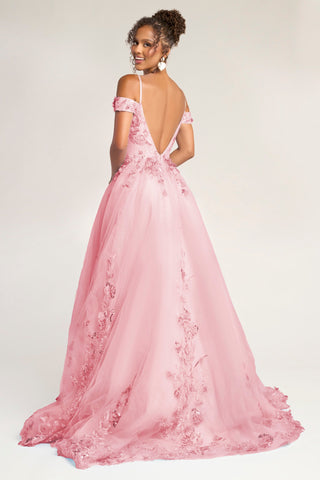 Pink off-shoulder prom dress PS26055