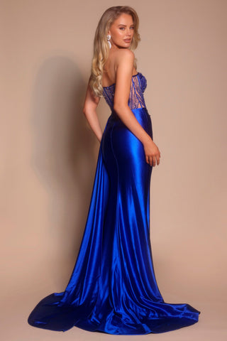 Cobalt blue formal dress on a woman