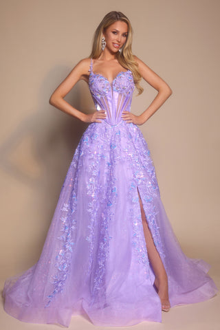 Lilac Formal Dress PS26057 with Floral Embroidery