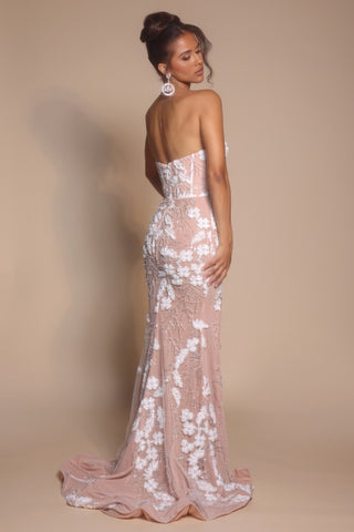Ivory Nude Floral Gown - PS26074