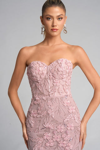 Pink floral strapless dress PS26074
