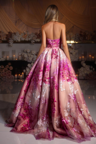 Pink floral gown PS26075