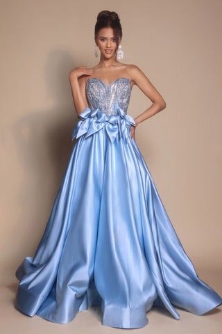 PS26077 Blue Prom Dress with Bows