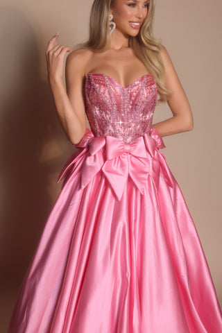 Fuchsia PS26077 strapless formal gown with bow