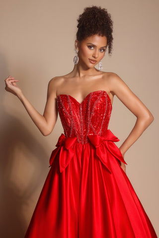 Red strapless gown PS26077
