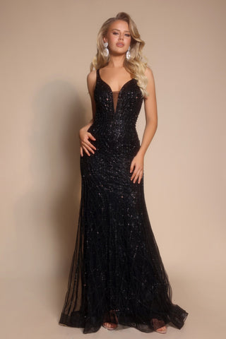 Black sequin evening gown, PS26089